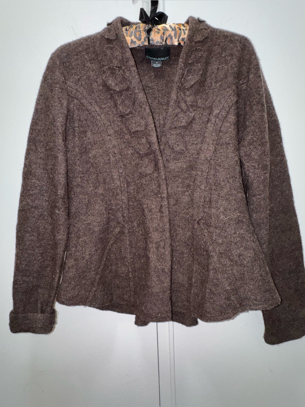 Cynthia Rowley Brown Soft Knit Women's Sweater Cardigan with Leaf Cutouts
